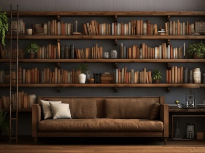 Brown Leather Couch With Books On It. 3D Rendering