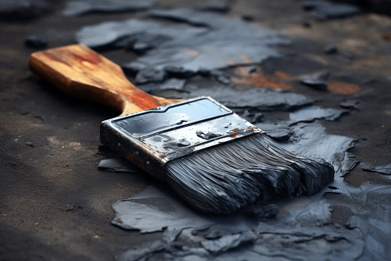 Black paint brush on an old surface, vray tracing, environmental awareness, site-specific artworks, zbrush, burned/charred, bold color scheme, light gray and indigo