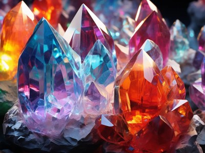 Bunch Of Colorful Quartz Crystals In The Dark