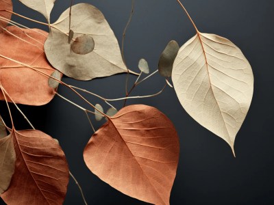 Bunch Of Leafs Of Various Colors Against A Dark Background