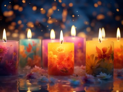 Candles Burning On A Background Of Flowers And Petals