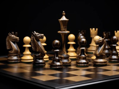 Chess Pieces Are Set On A Wooden Board On Black Background