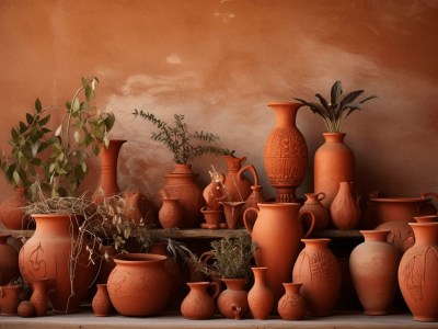 Clay Pots In Red Clay Sitting