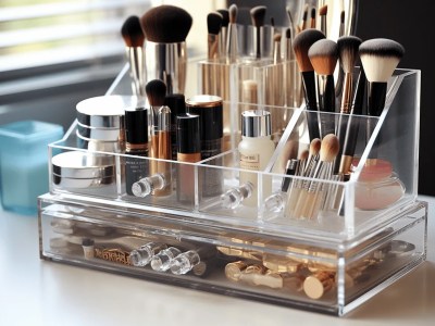 Clear Holder With Various Make Up & Makeup Brushes