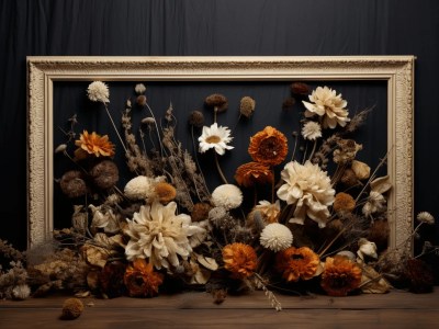 Collage Of Dried Flowers In A Frame On A Wall