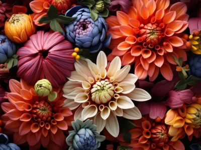 Collage Of Multicolored Flowers, Arranged One On Top Of The Other