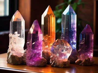 Collection Of Different Colored Crystal Stones Sitting Near A Table