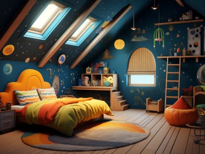 Colorful Kids Bedroom With Space Theme