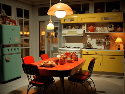 Colorful Kitchen With A Red And Yellow Dining Room