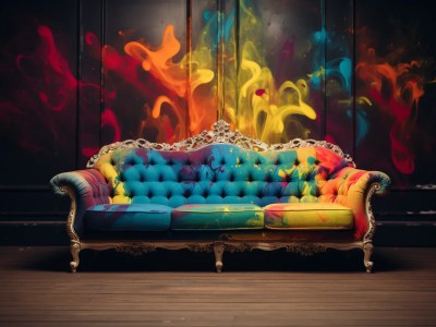 Colorful Paint Sprayed On The Sofa