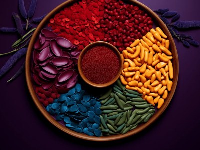 Colorful Seeds In A Bowl On A Purple Background