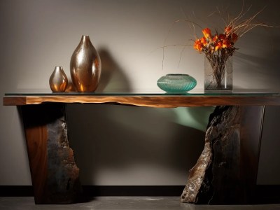 Console Table Made From A Piece Of Wood And Glass