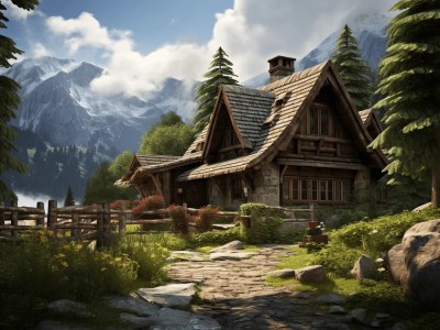 Cottage Beside The Mountains In The Scenery