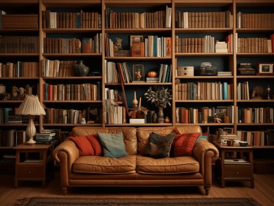 Couch In A Brown Room With Many Books