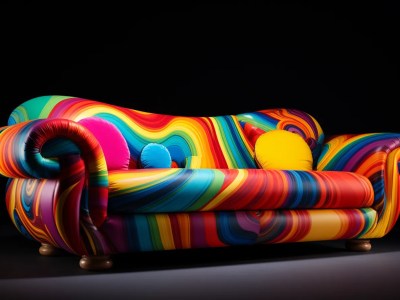 Couch That Is Covered In A Colorful Pattern