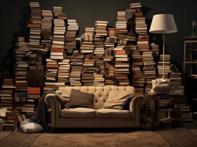 Couches Are Sitting Around The Pile Of Books