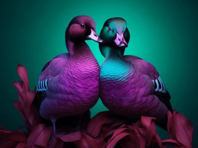 Couple Of Colored Ducks Sitting In A Green Color Background