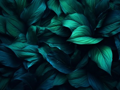 Dark Blue Background With Dark Green Leaves