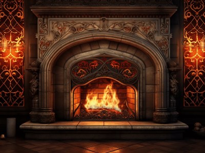 Dark Fireplace With Ornate Decorations On It