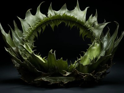 Dark Leaves Of An Open Green Plant On Top Of A Black Background