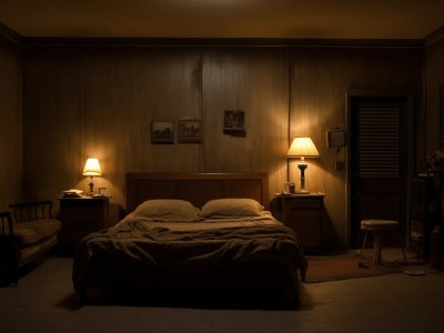 Dark Room With A Bed And Lamp