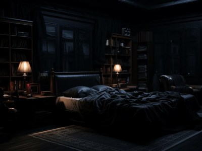 Dark Room With White Bedding And Bed Sheets