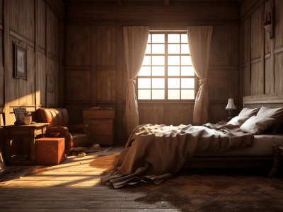 Dark Wooden Bedroom With A Blanket