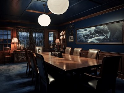 Dining Room Is Shown With Dark Walls And Hardwood Flooring