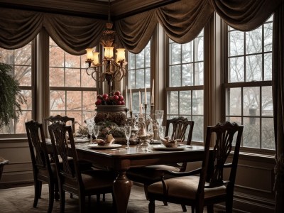 Dining Room Table Set In Front Of Windows