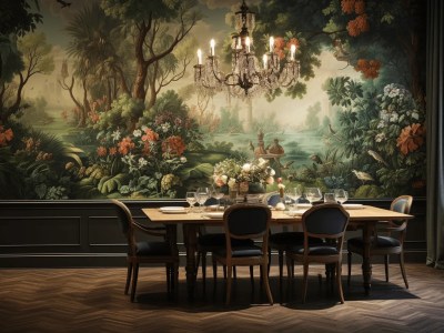 Dining Room With A Floral Mural Mural