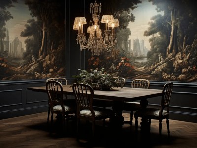 Dining Room With Wallpaper Showing An Italian Garden