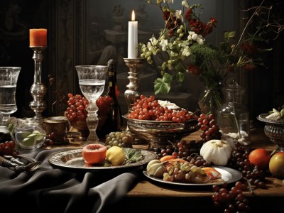 Dining Table Is Set With Fruit On It