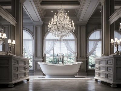 Elegant Bathroom With A Bathtub And A Chandelier