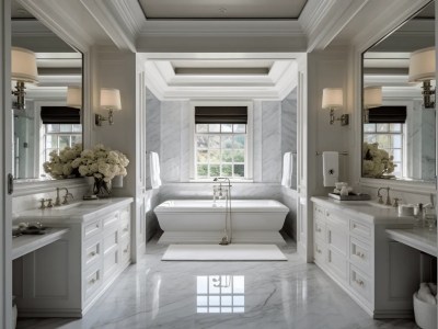 Elegant Bathroom With White Walls, Mirrors, And Marble Floor