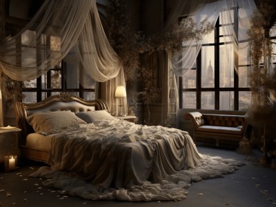 Elegant Bed With Sheets And Curtains