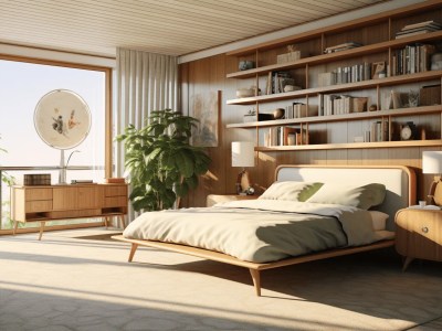 Elegant Bedroom With Wooden Shelves