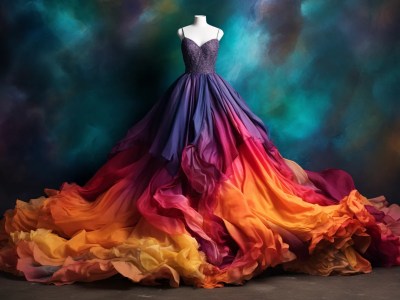 Elegant Colorful Flowing Wedding Gown Against A Background With A Colorful Glow