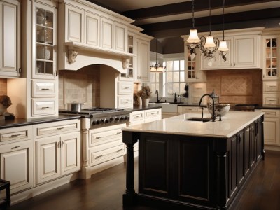 Elegant Kitchen With A Center Island And Dark Cabinets