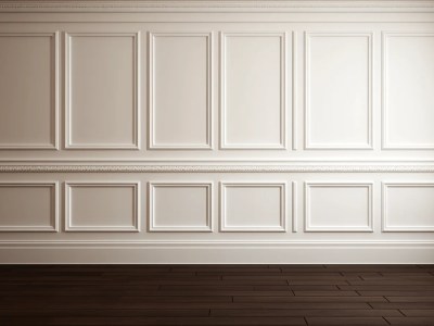 Empty Room With A Wooden Floor And Paneling In White