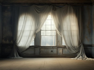 Empty Room With An Old Window Curtain