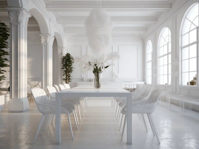 Empty White Dining Room With Columns And Chairs