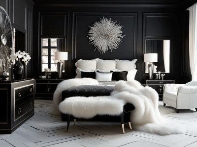 Exquisite Black Bedroom With White Furniture