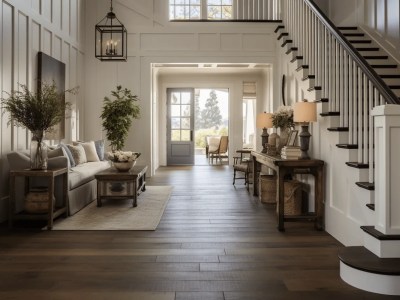 Farmhouse Entryway With Wood Flooring & Neutral Colors