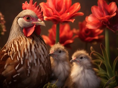 Few Little Chicks Near A Rooster