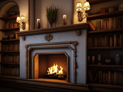 Fireplace In A Room With Bookshelves