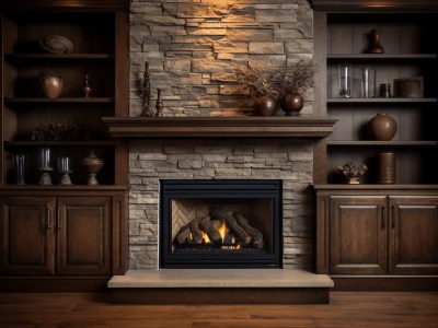 Fireplace Is On A Stone Wall