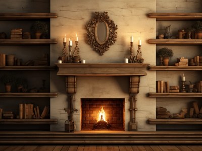 Fireplace With Books, Candles And Candles Above It