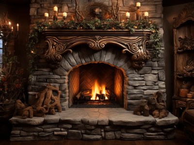 Fireplace With Christmas Lights And Candles