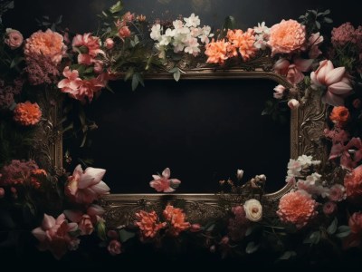 Flower Frame In A Dark Background, On A Black Background