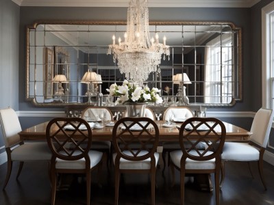 Formal Dining Room With Traditional Style Floor To Ceiling Mirrors Above The Table